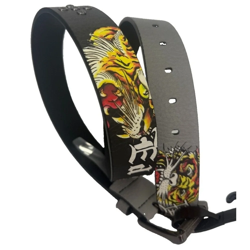 Ed Hardy Men's Gray Belt Tiger Tattoo Love Kills Slowly VB97510EHQA Size 36 New